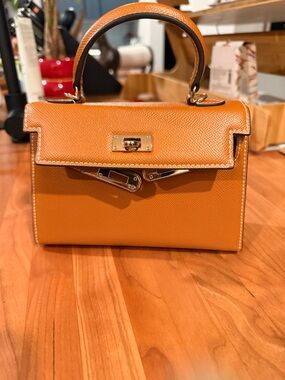 Top-Handle Leather Satchel in Orange - Designer Style